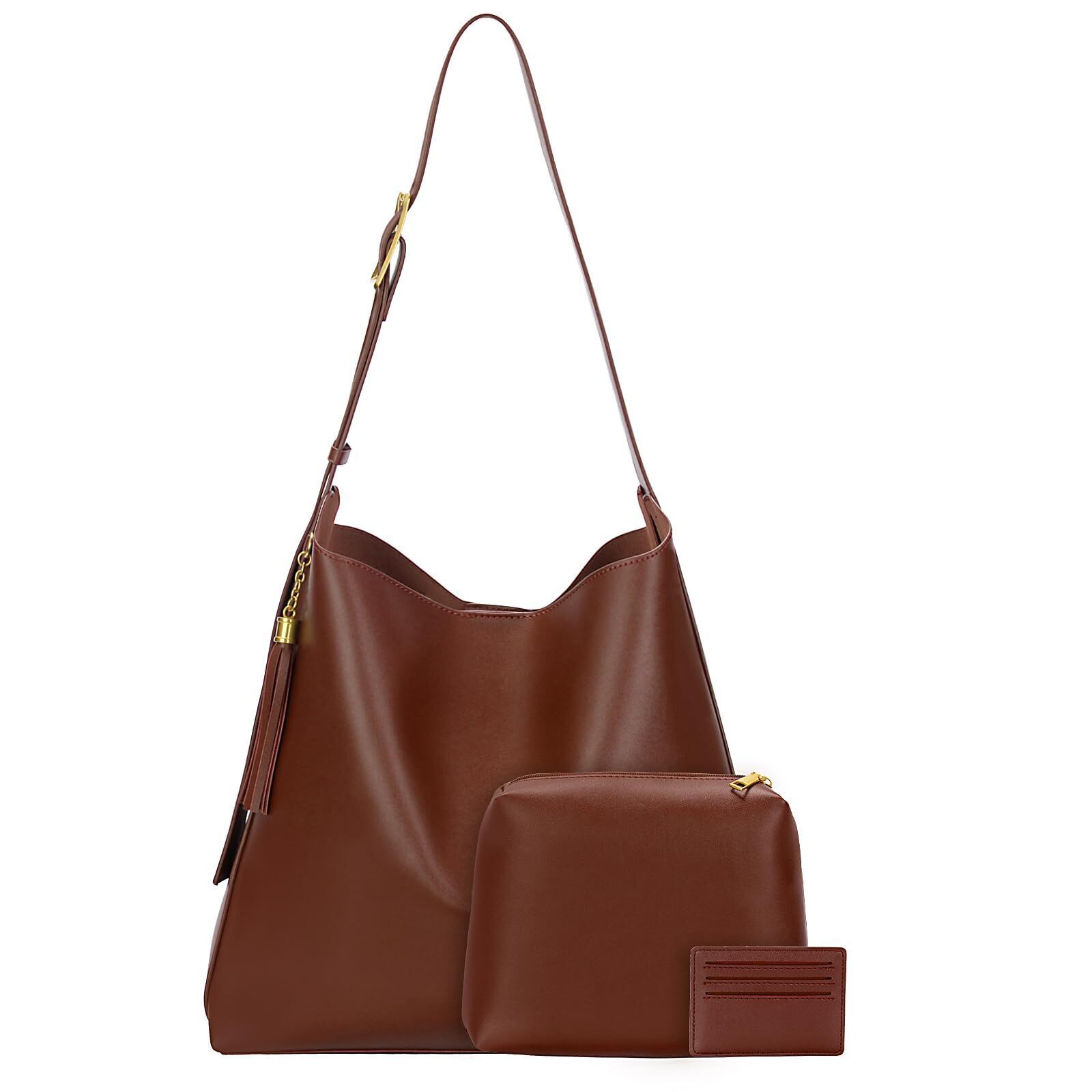 9665 Tote Bag Vegan Leather Travel Work 3 In 1 Hobo Bags Brown Large